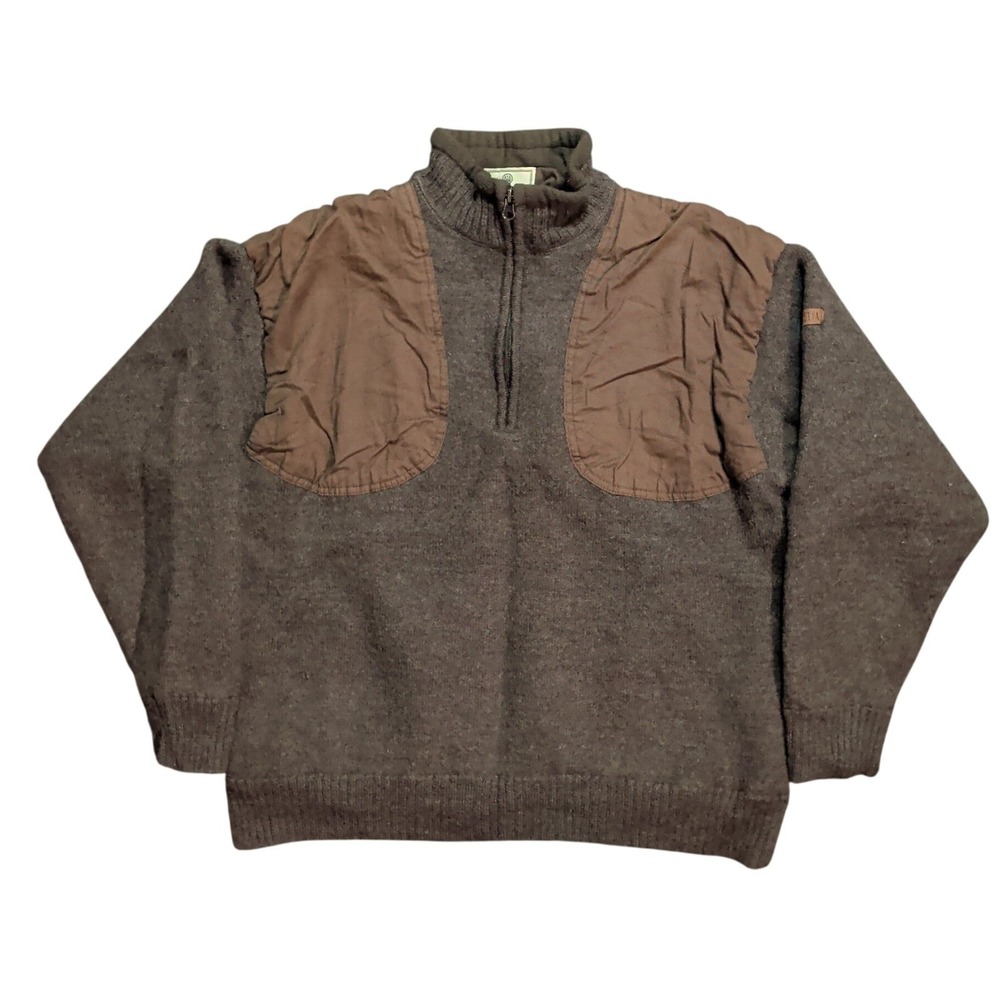 Vintage Beretta Jacket Mens Size XL Brown Wool Quarter Zip Shooters Patch Hunter